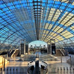 Modern building seen through glass ceiling