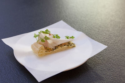 Close-up of food in plate on table