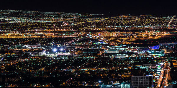 Aerial view of illuminated cityscape