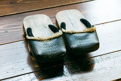 High angle view of shoes on table