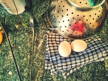 Close-up of eggs on table