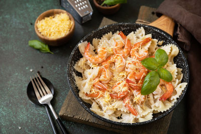 High angle view of food in plate on table