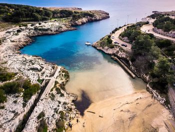 High angle view of porto badisco bay in salento