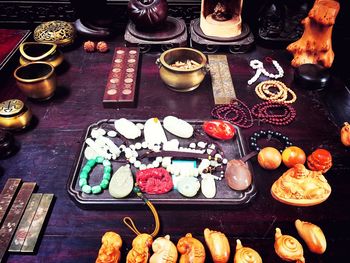 Close-up of food on wooden table