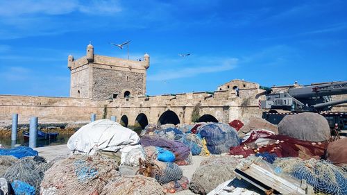 Fishing nets against historic building