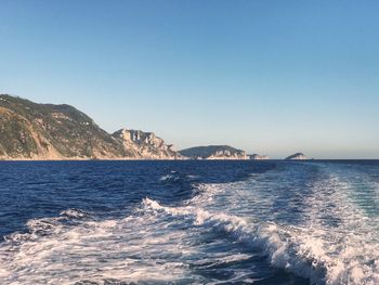 Scenic view of sea against clear sky