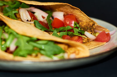 Close-up of meal served in plate