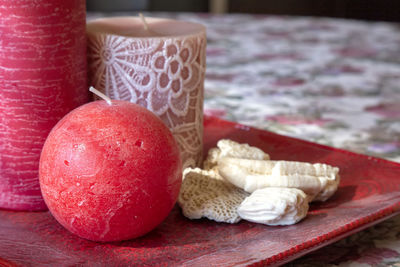 Close-up of strawberries on table