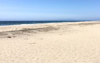 Scenic view of beach against clear sky