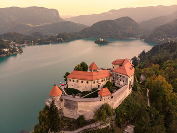 High angle view of buildings on mountain