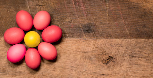 High angle view of multi colored candies on table