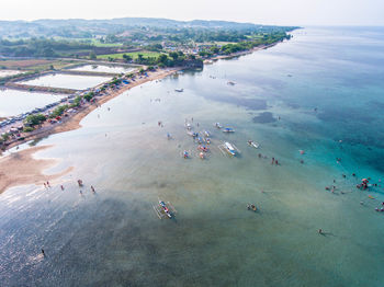 High angle view of people on beach