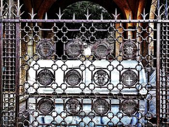 Full frame shot of metal in cage