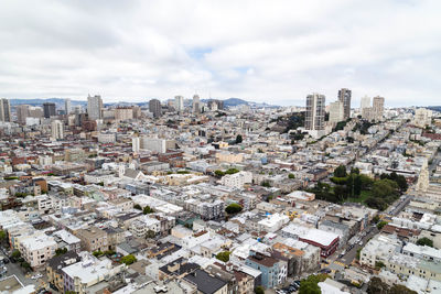 High angle view of buildings against sky in city