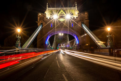 Light trails on road at night