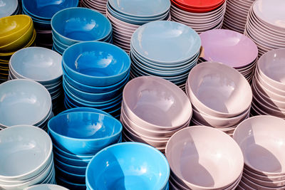 Colored ceramic bowls at the market