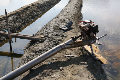 High angle view of pipe on tree