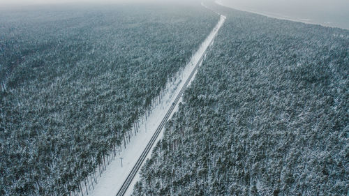 High angle view of road by sea