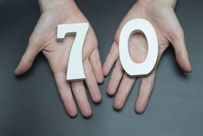 Directly above shot of woman holding text over black background