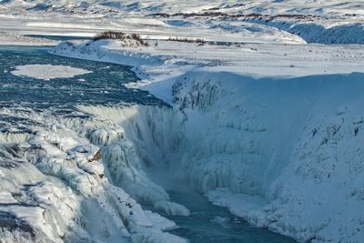 High angle view of frozen landscape