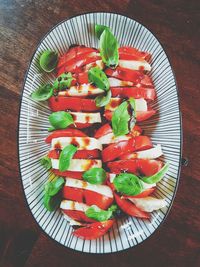 High angle view of salad in plate on table