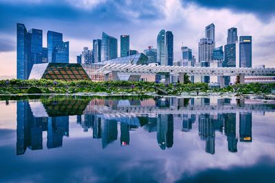 Reflection of buildings in city