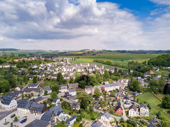 High angle view of townscape against sky