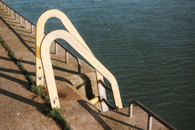 High angle view of pier over lake