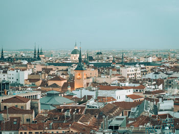 High angle view of buildings in city