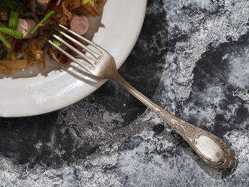 High angle view of ice cream in bowl on table