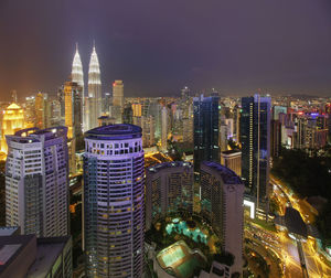 High angle shot of illuminated cityscape