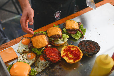 High angle view of man preparing food