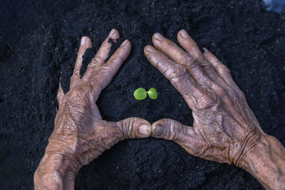 Cropped hand of woman with anthropomorphic face