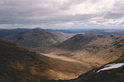 Scenic view of mountains against cloudy sky