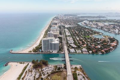 High angle view of city at waterfront