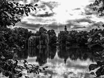 Scenic view of lake against cloudy sky