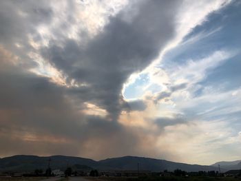 Scenic view of mountains against dramatic sky