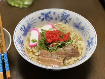 High angle view of food in plate