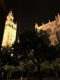 Low angle view of building at night