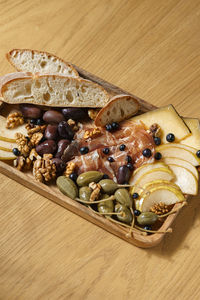 High angle view of breakfast on table