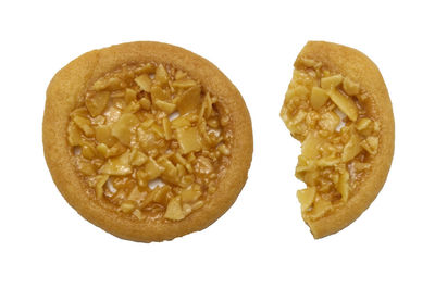 Close-up of bread against white background