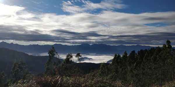 Panoramic view of landscape and mountains against sky