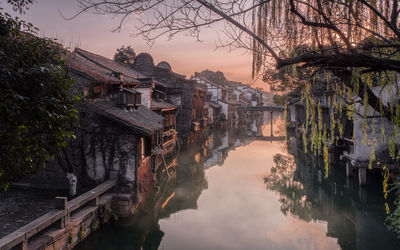 High angle view of buildings in water