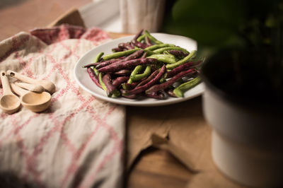 High angle view of food on table