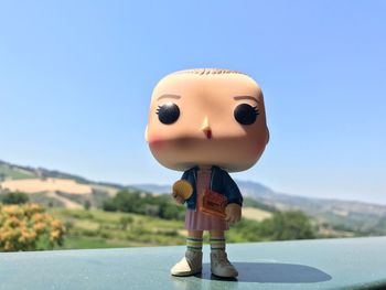 Close-up of stuffed toy against clear sky