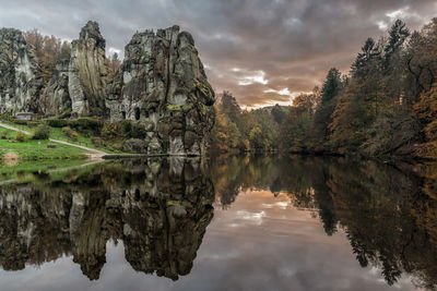 Reflection of trees in lake against sky