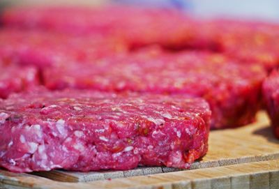 Close-up of meat on cutting board