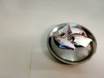 High angle view of fish on table