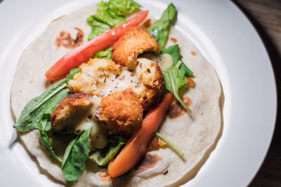 High angle view of meal served in plate