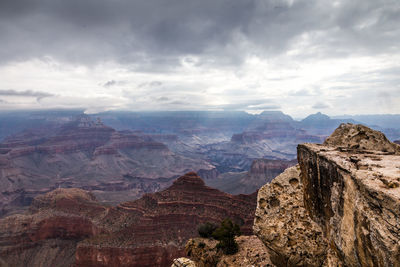 Scenic view of mountains against cloudy sky